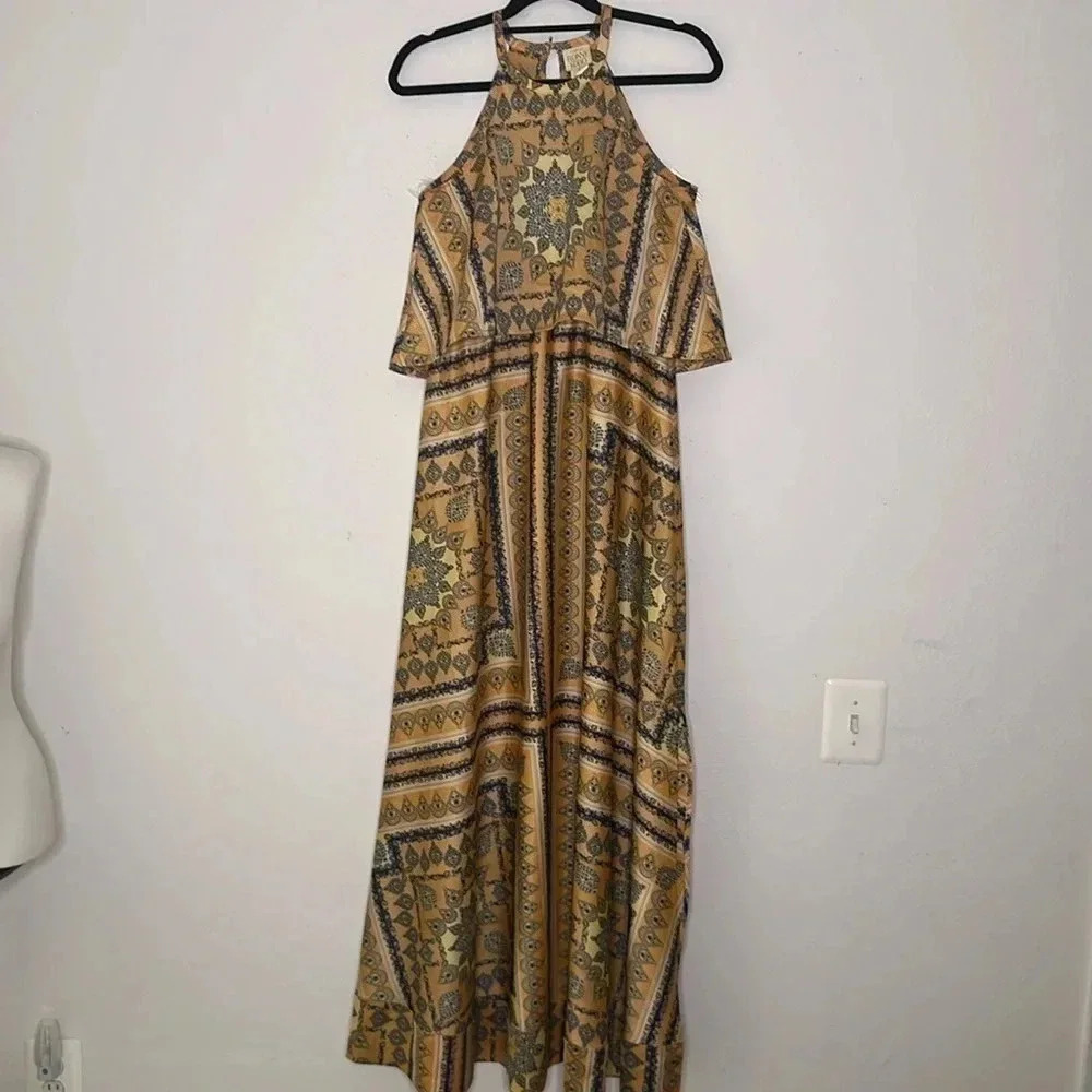 Torn by Ronny Kobo scarf Celina Long Dress Peach size small - Picture 2 of 8